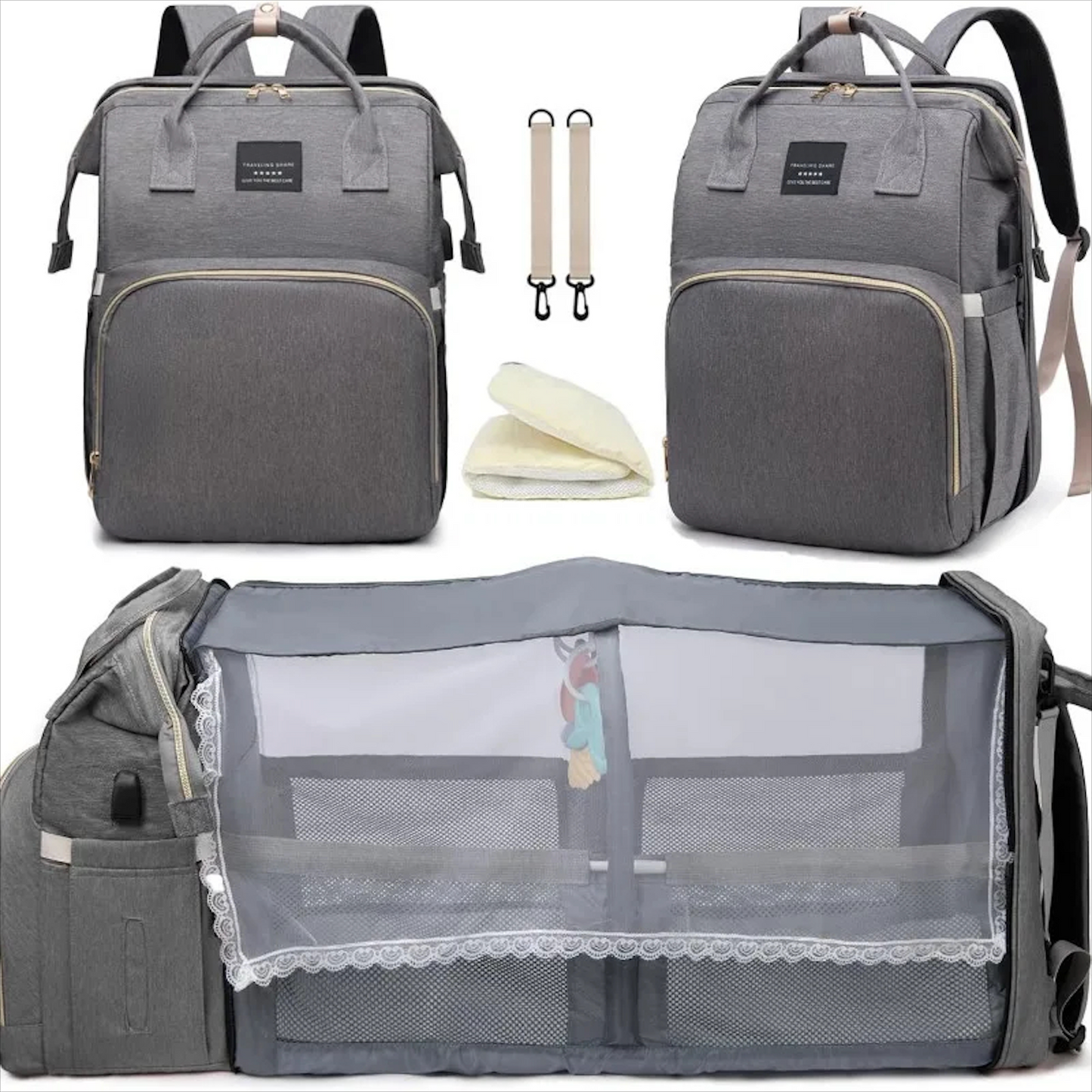 Nappy Bag - with Built-in Travel Cot the 2-in-1 Solution
