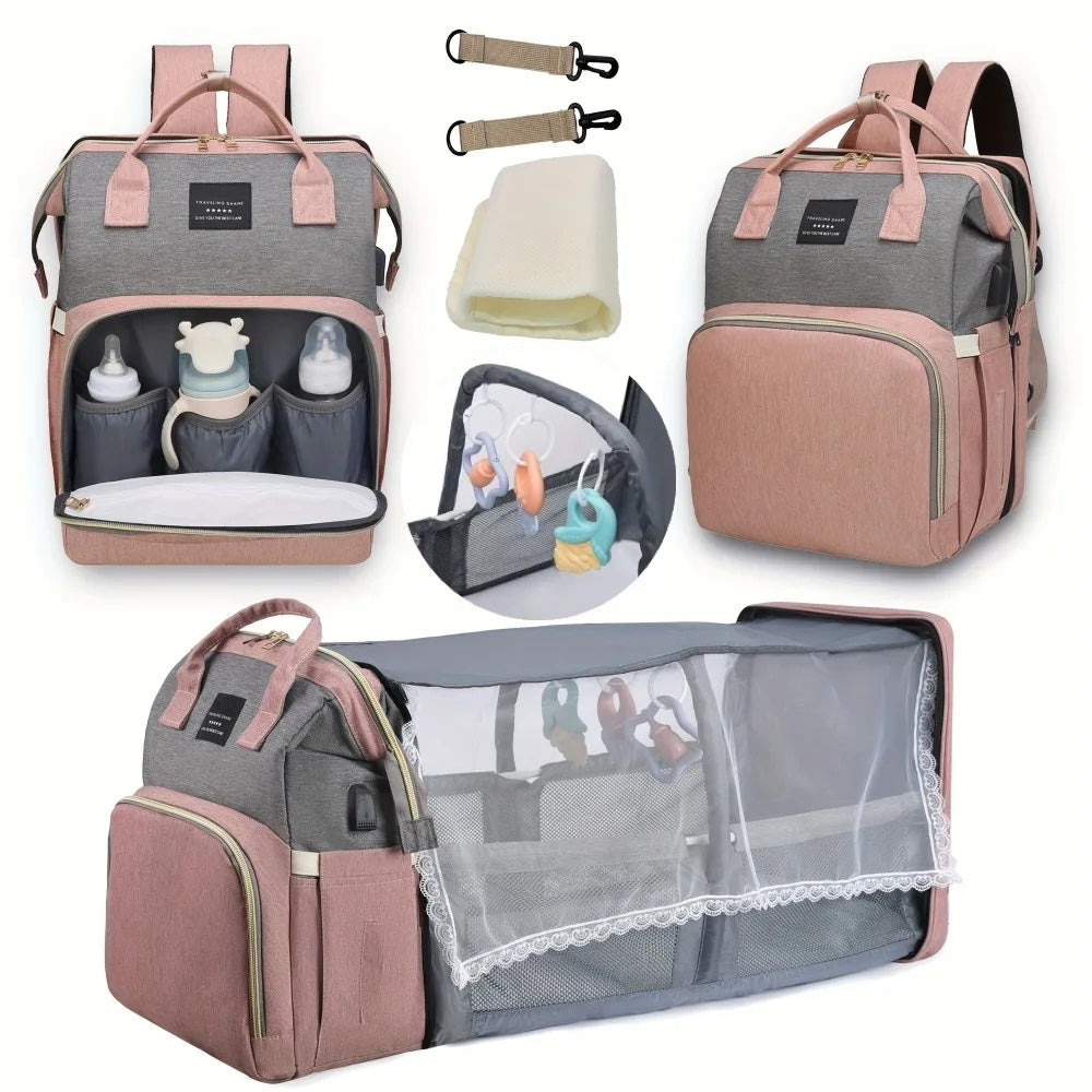 Nappy Bag - with Built-in Travel Cot  the 2-in-1 Solution