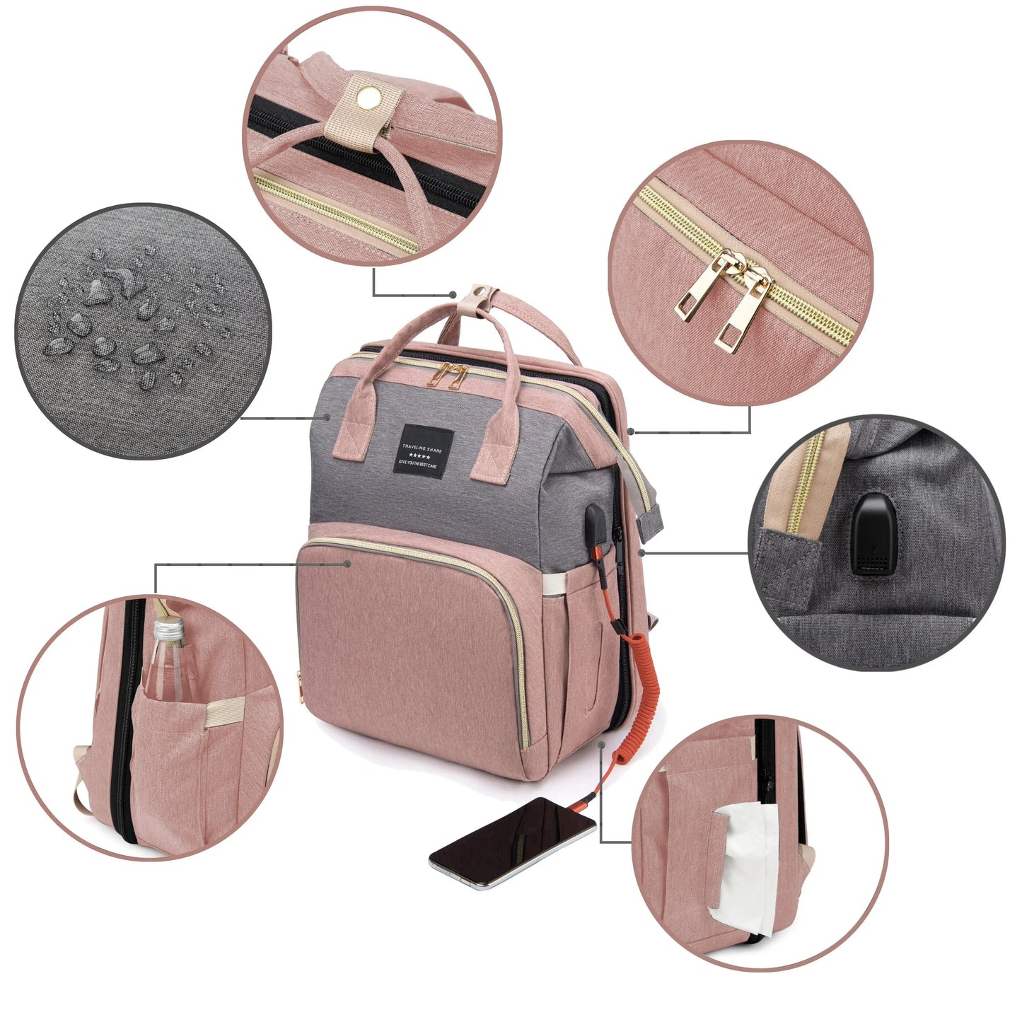 Nappy Bag - with Built-in Travel Cot  the 2-in-1 Solution