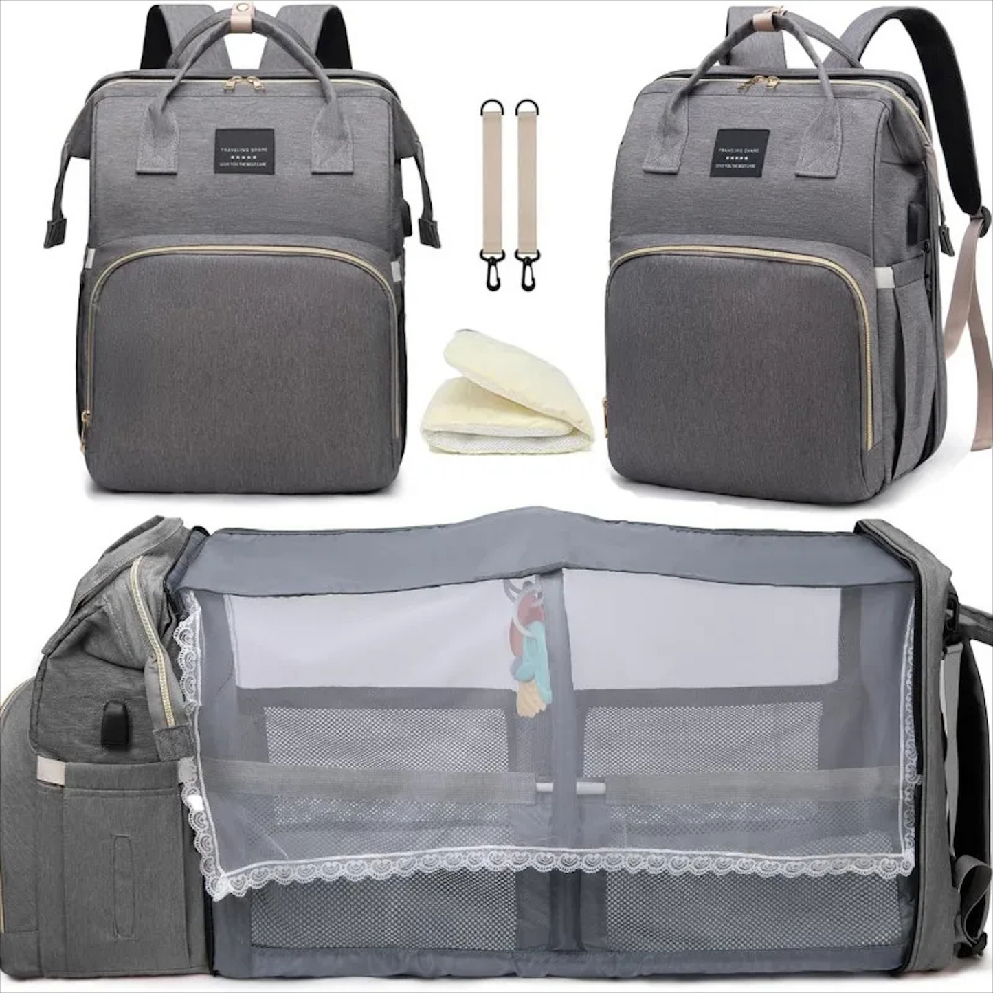 Nappy Bag - with Built-in Travel Cot  the 2-in-1 Solution